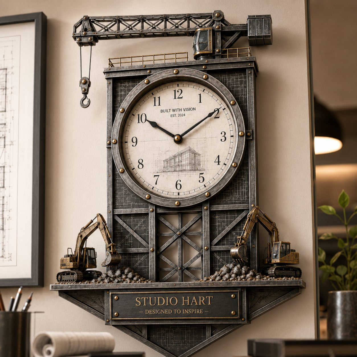 Personalized Architect Blueprint Wall Clock with Custom Name — personalized with a custom name
