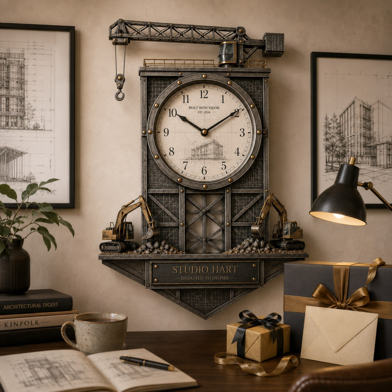 Personalized Architect Blueprint Wall Clock with Custom Name — personalized with a custom name