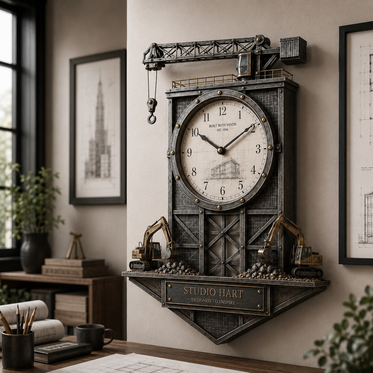 Personalized Architect Blueprint Wall Clock with Custom Name — personalized with a custom name