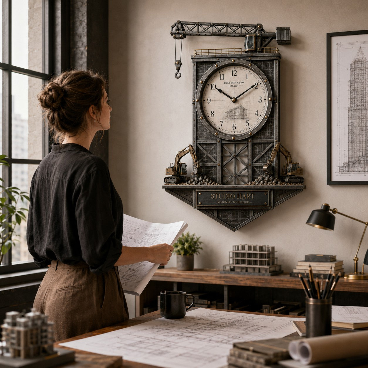 Personalized Architect Blueprint Wall Clock with Custom Name — personalized with a custom name