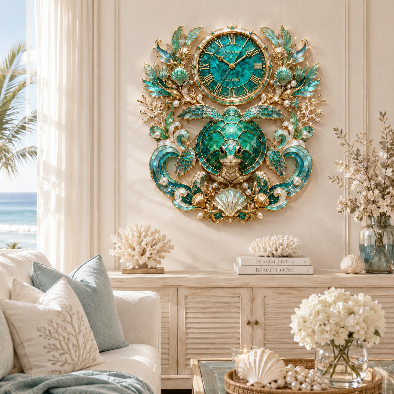 Personalized Sea Turtle Wall Clock with Custom Name (Design 2) — personalized with a custom name