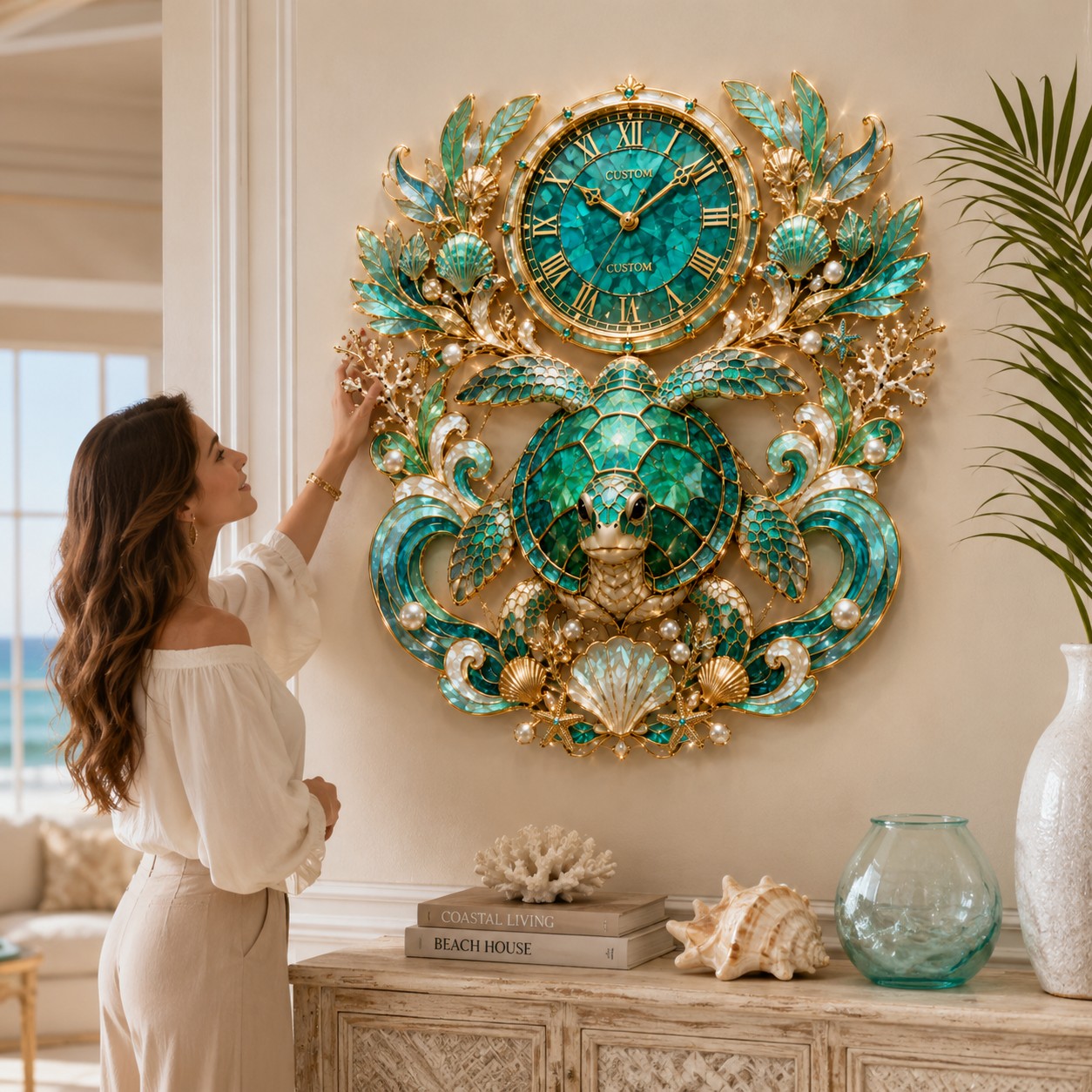 Personalized Sea Turtle Wall Clock with Custom Name (Design 2) — personalized with a custom name