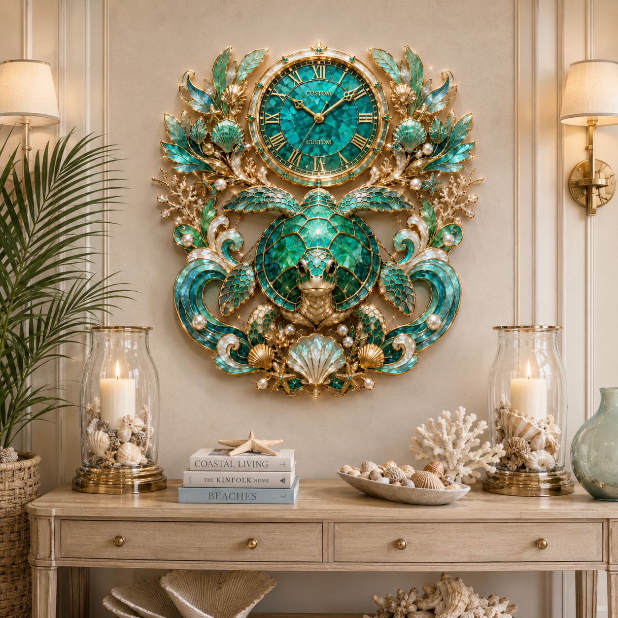 Personalized Sea Turtle Wall Clock with Custom Name (Design 2) — personalized with a custom name