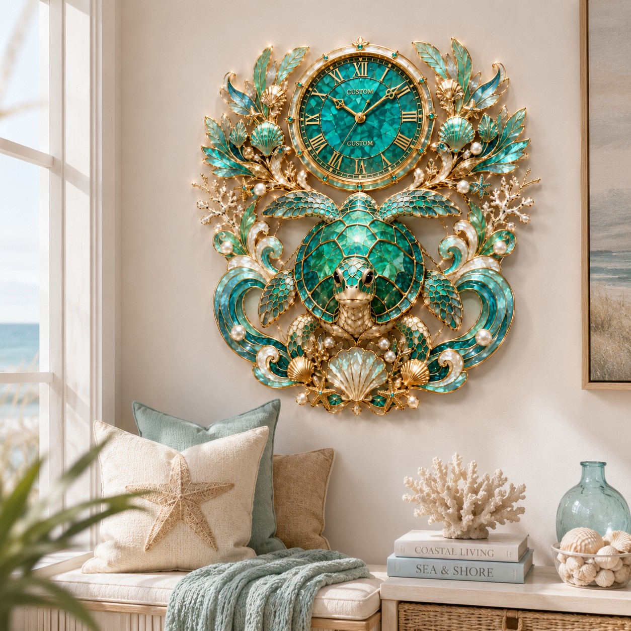 Personalized Sea Turtle Wall Clock with Custom Name (Design 2) — personalized with a custom name
