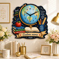 Personalized Teacher Globe Wall Clock, Custom Name Gift for Teachers — personalized with a custom name