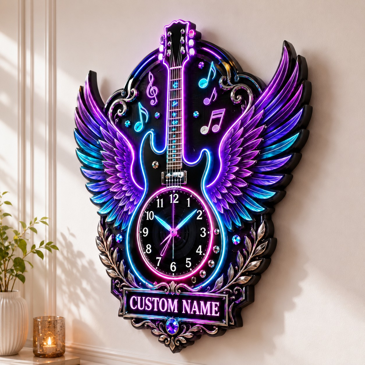 Personalized Rock Guitar Enthusiasts Wall Clock with Custom Name — personalized with a custom name