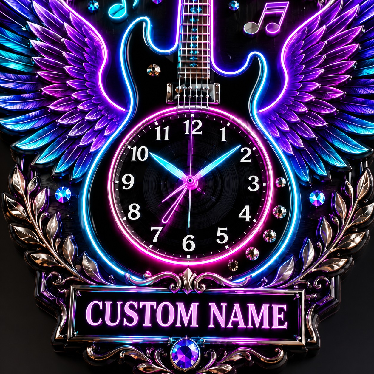 Personalized Rock Guitar Enthusiasts Wall Clock with Custom Name — personalized with a custom name