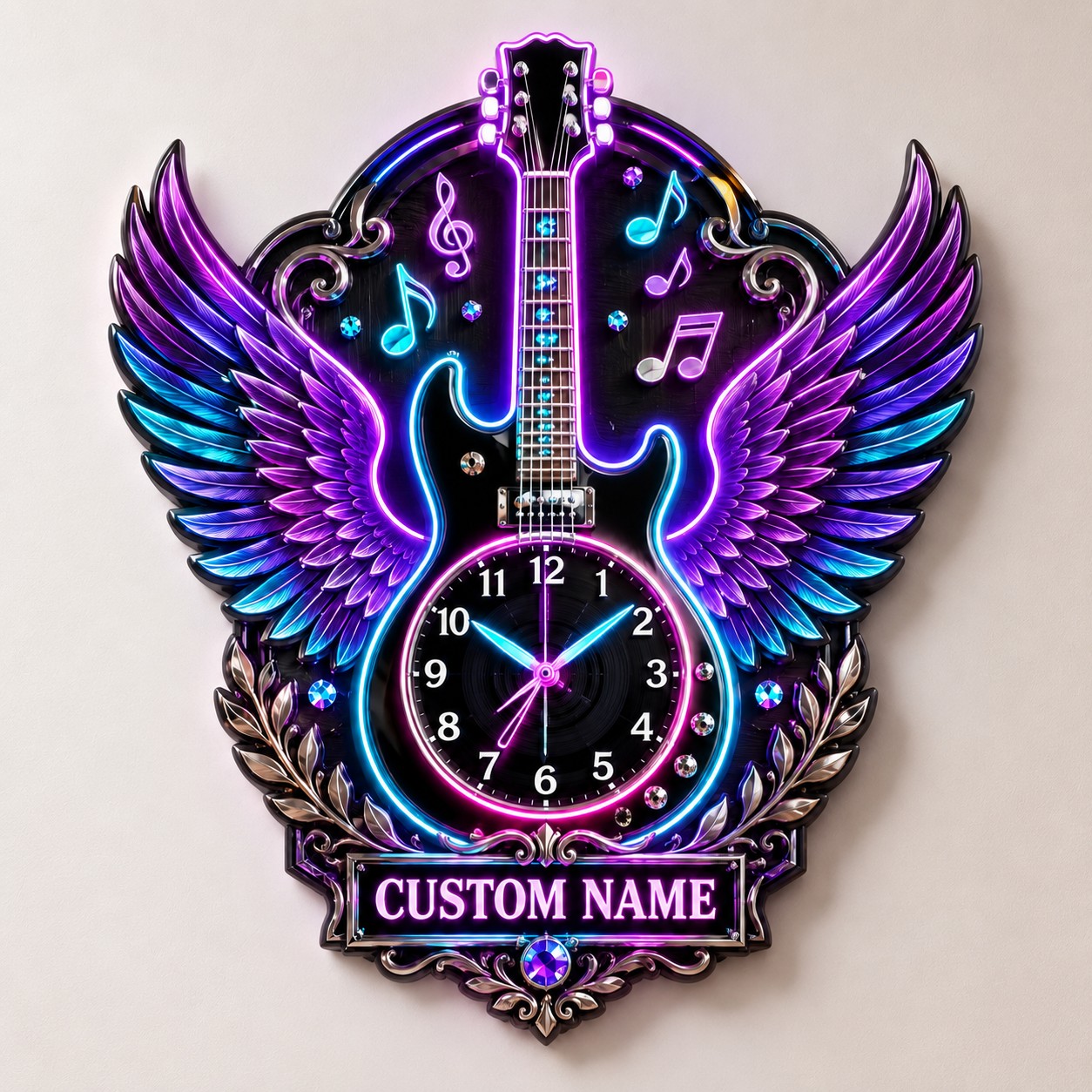Personalized Rock Guitar Enthusiasts Wall Clock with Custom Name — personalized with a custom name