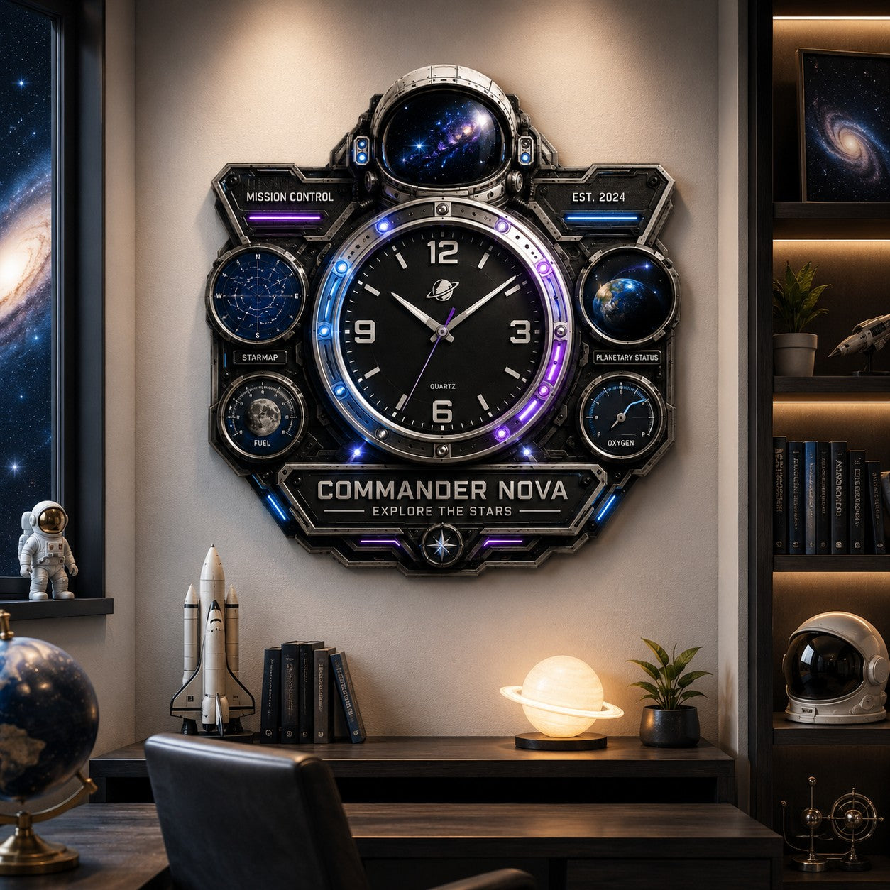 Personalized Astronaut Wall Clock, Custom Name Gift for Space Fans (Design 2) — personalized with a custom name