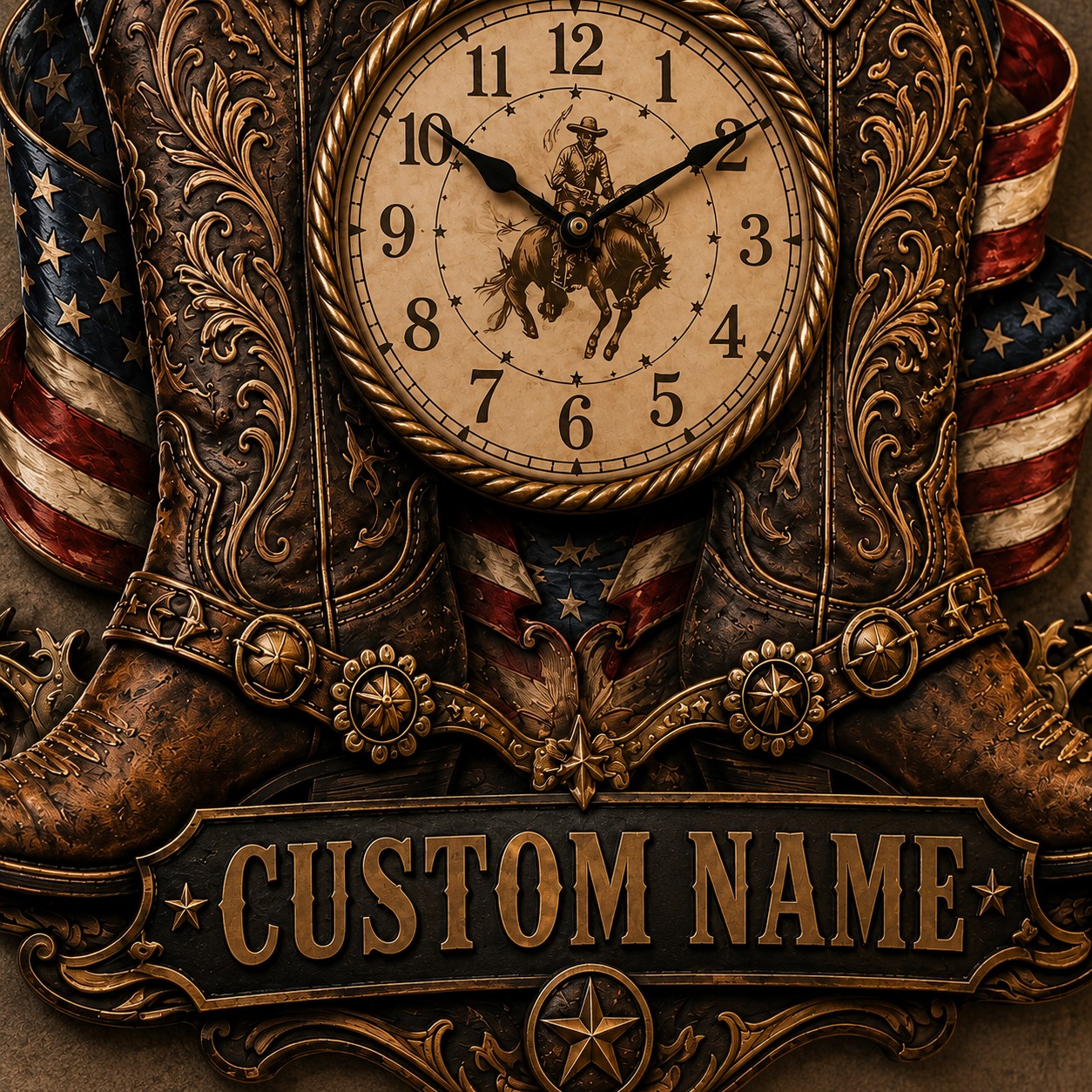 Personalized Cowboy Boots Wall Clock, Custom Name Gift for Cowboys — personalized with a custom name