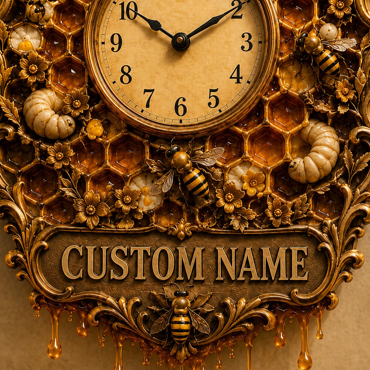Personalized Honey Bee Lover Wall Clock with Custom Name — personalized with a custom name