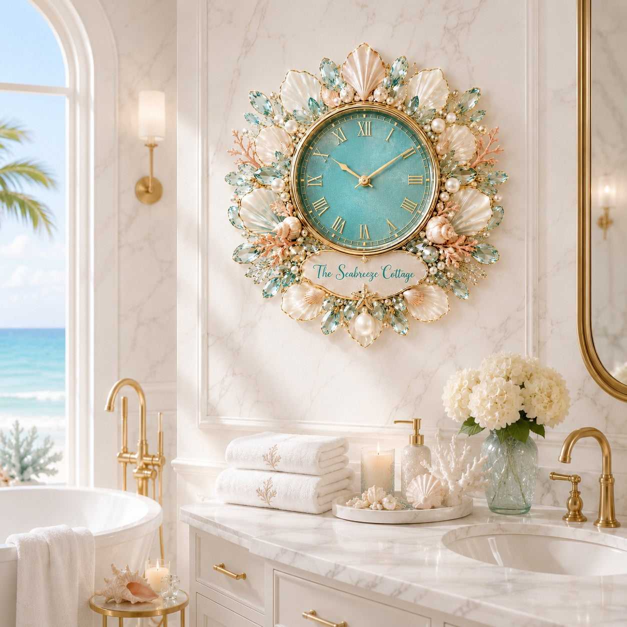 Personalized Coastal Seashell Wall Clock with Custom Name — personalized with a custom name
