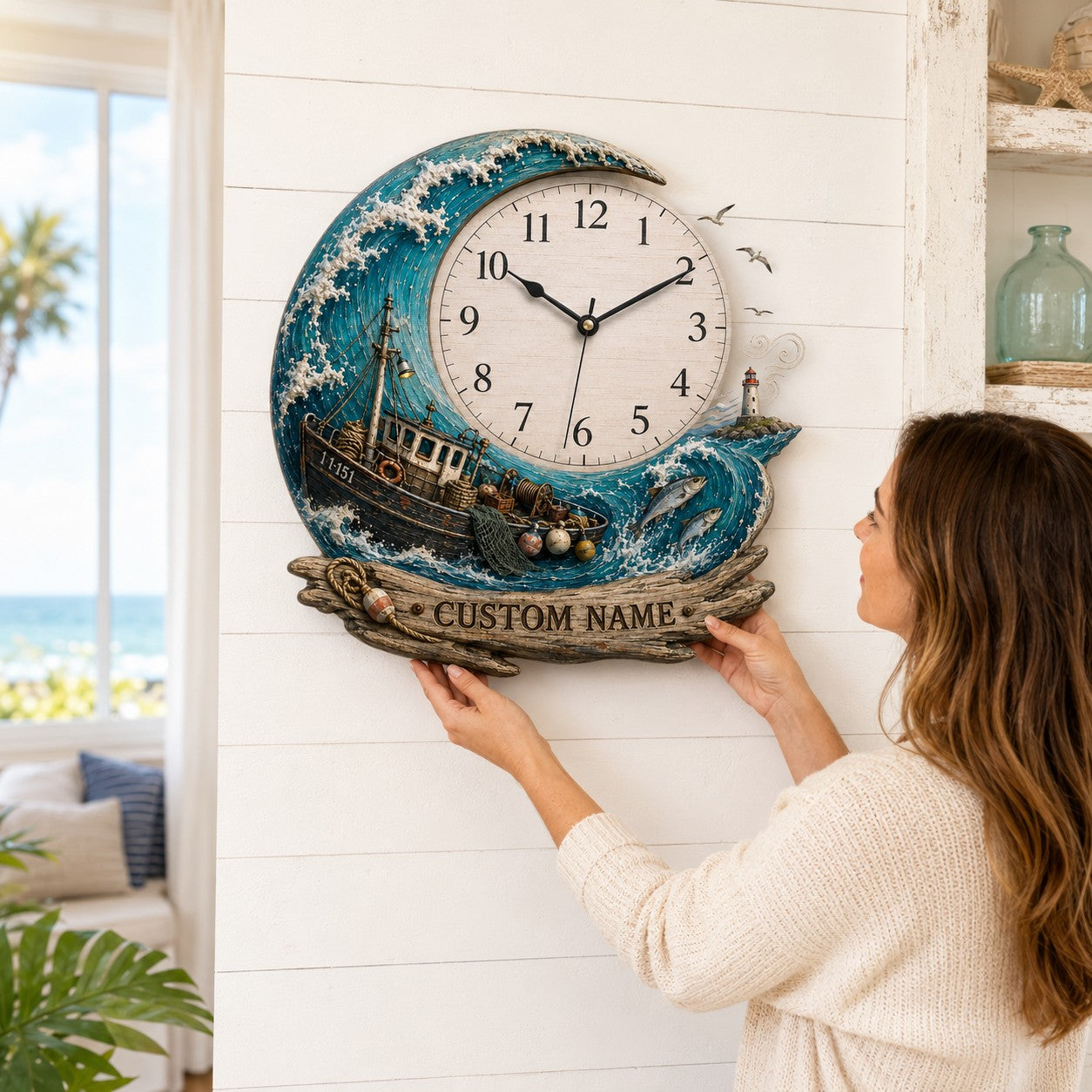 Personalized Trawler Timepiece Wall Clock with Custom Name — personalized with a custom name