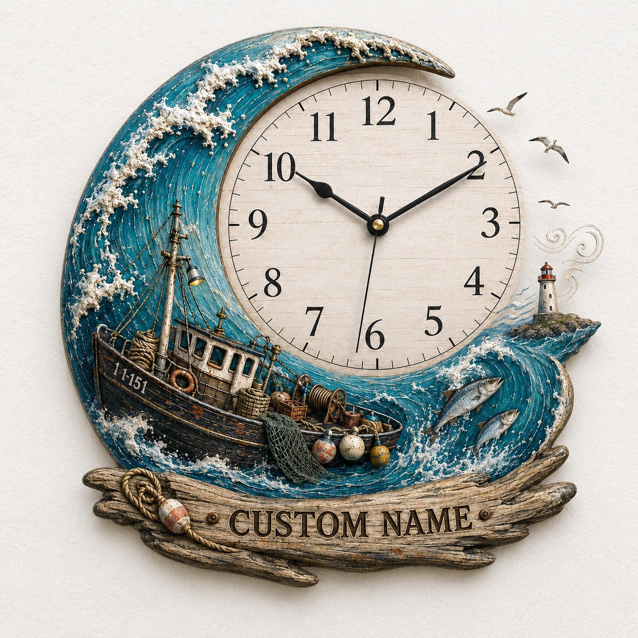 Personalized Trawler Timepiece Wall Clock with Custom Name — personalized with a custom name