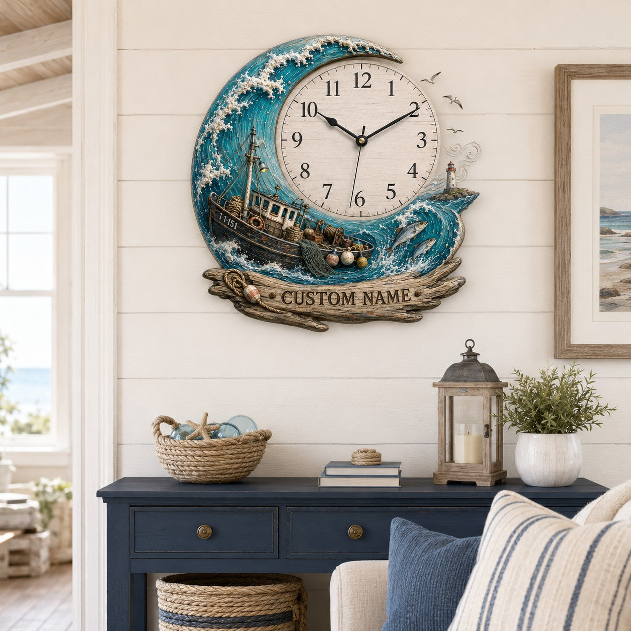 Personalized Trawler Timepiece Wall Clock with Custom Name — personalized with a custom name