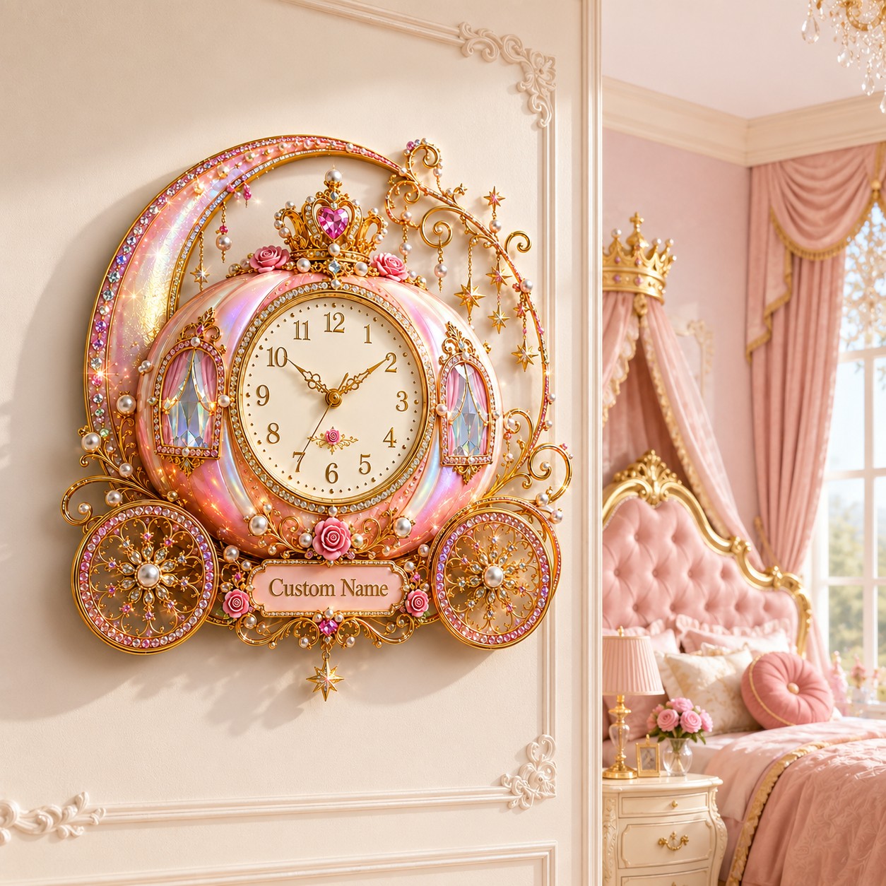 Personalized Carriage Wall Clock with Custom Name — personalized with a custom name