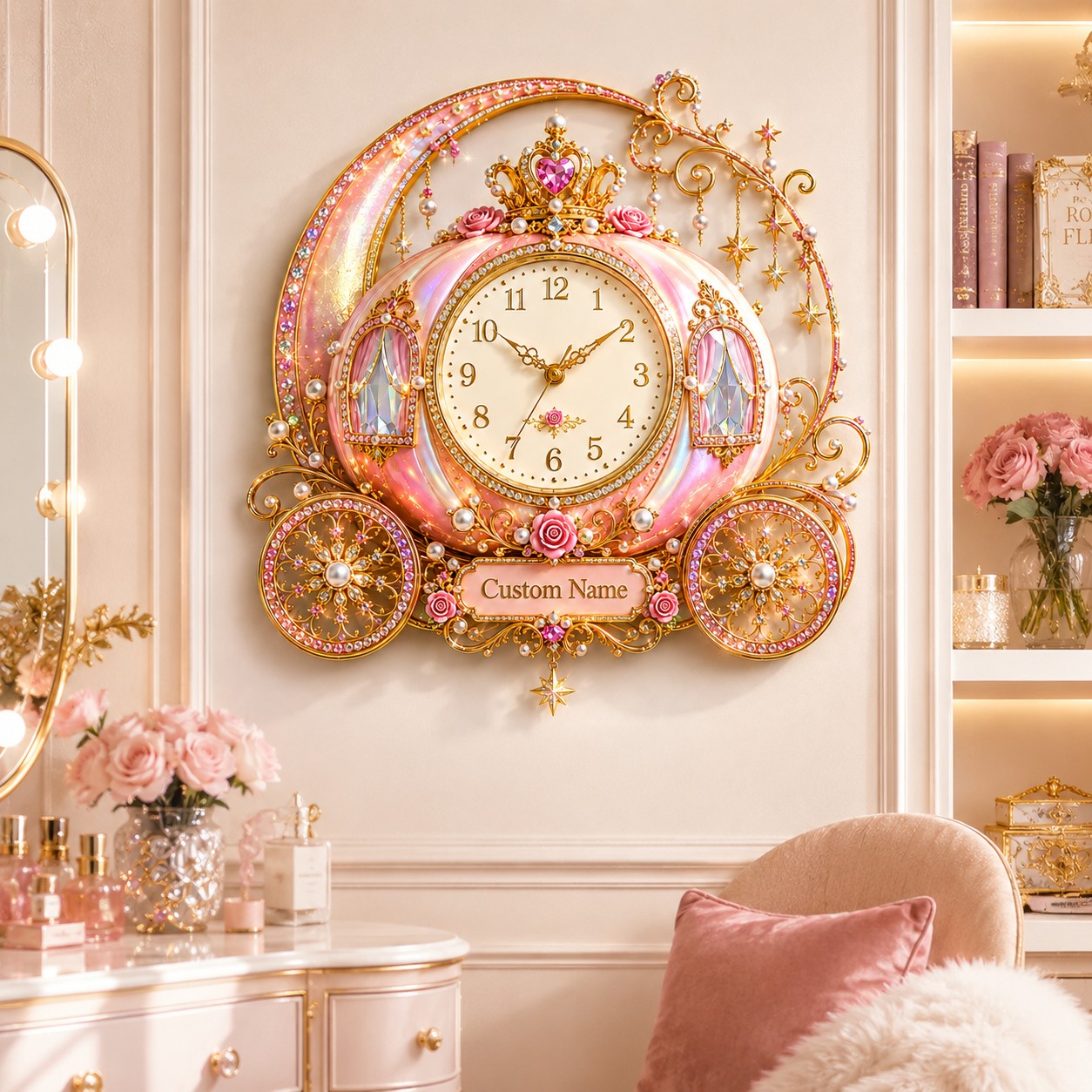Personalized Carriage Wall Clock with Custom Name — personalized with a custom name