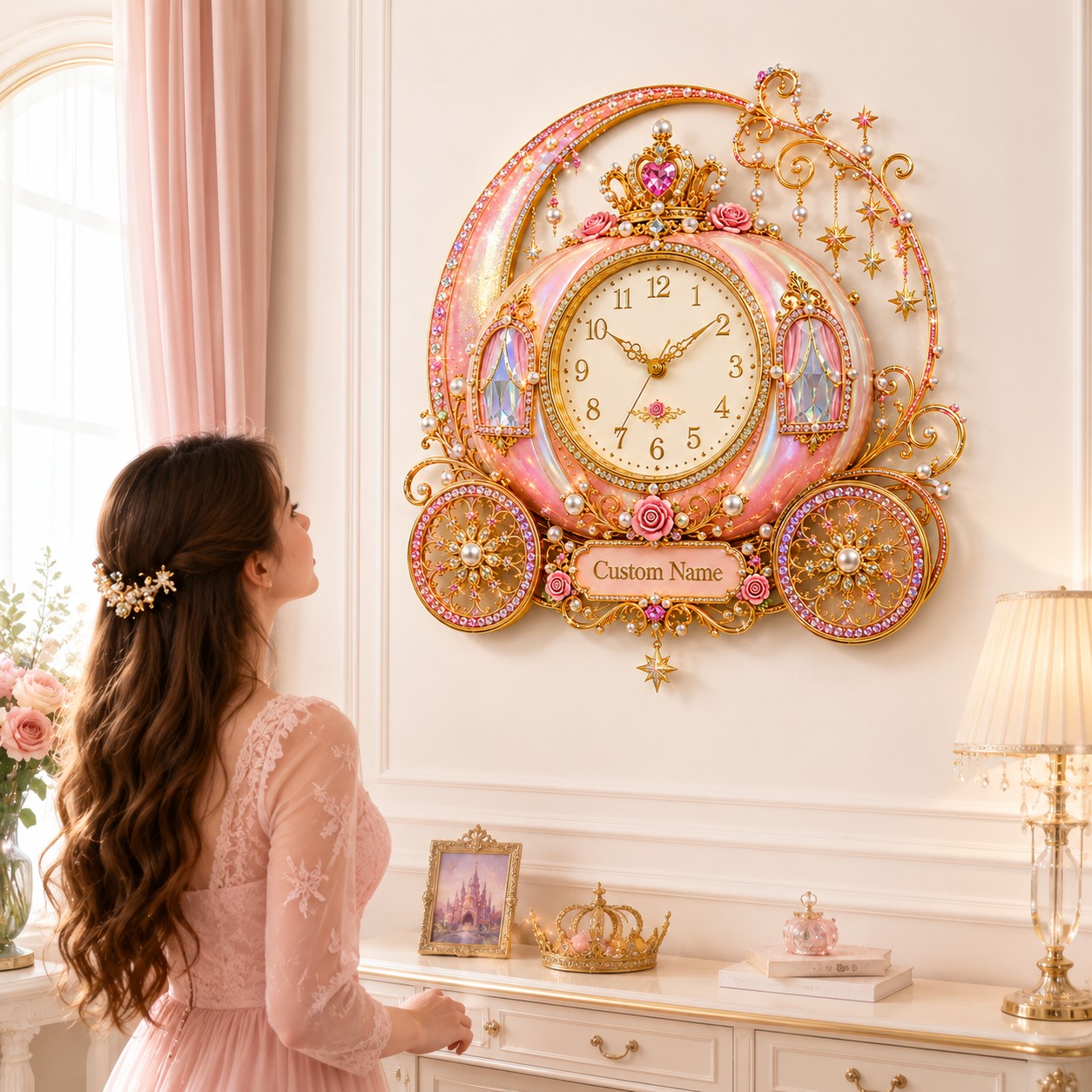 Personalized Carriage Wall Clock with Custom Name — personalized with a custom name