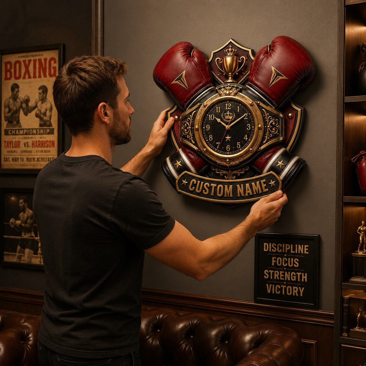 Personalized Boxer Wall Clock with Custom Name — personalized with a custom name