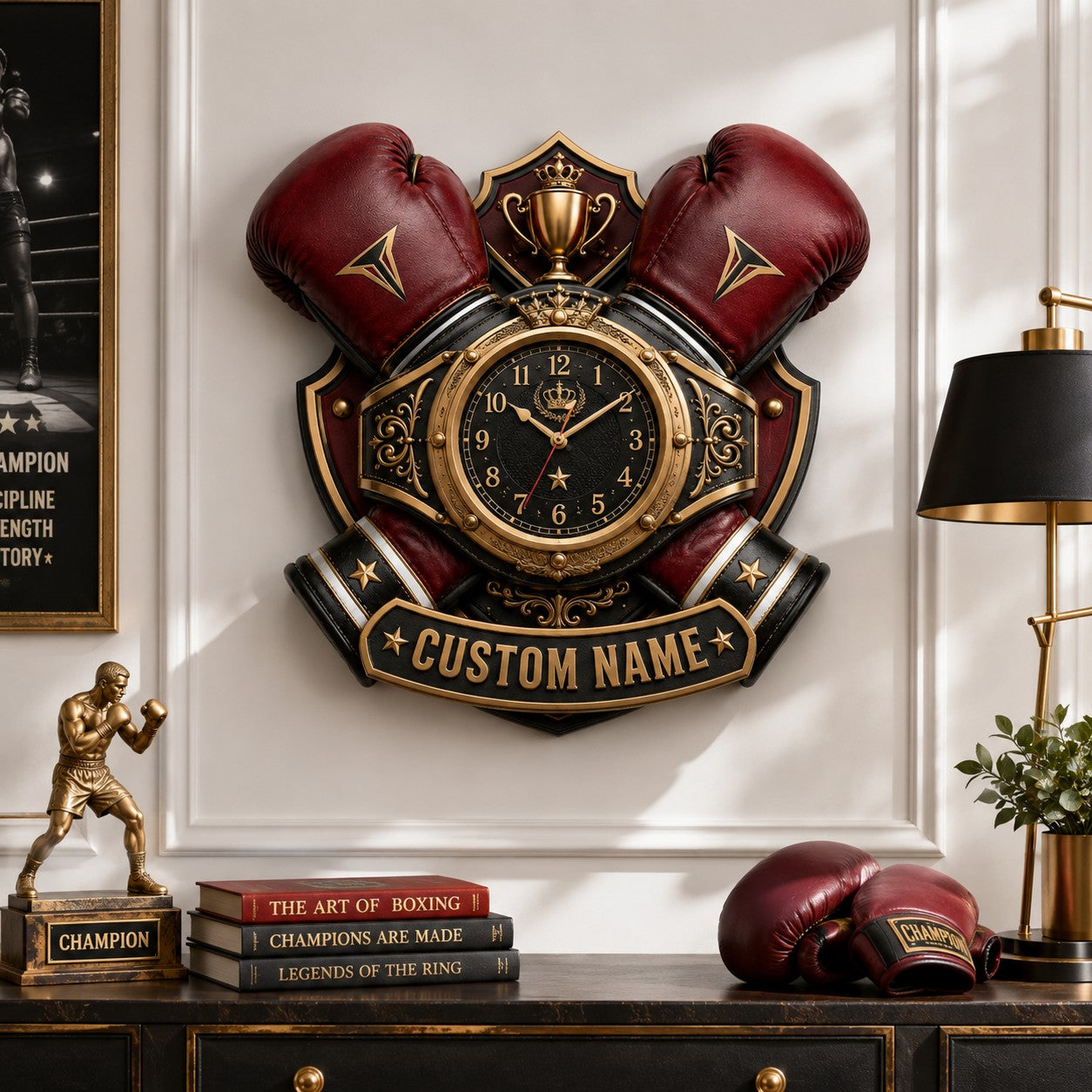 Personalized Boxer Wall Clock with Custom Name — personalized with a custom name