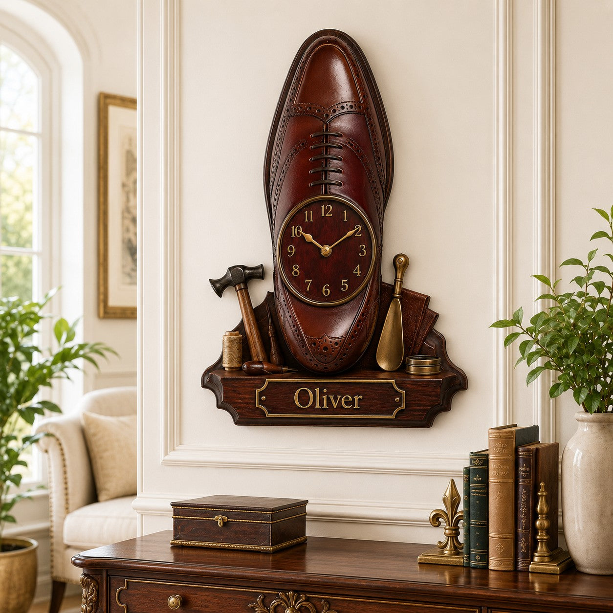 Personalized Oxford Shoe Wall Clock with Custom Name — personalized with a custom name