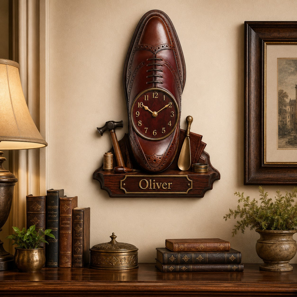 Personalized Oxford Shoe Wall Clock with Custom Name — personalized with a custom name