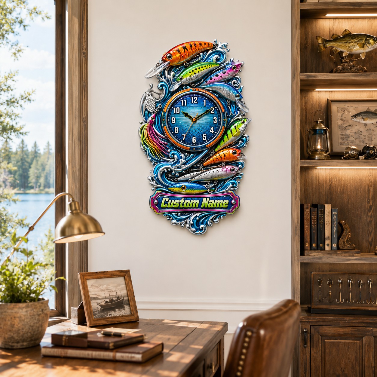Personalized Fishing Lure Wall Clock, Custom Name Gift for Anglers — personalized with a custom name