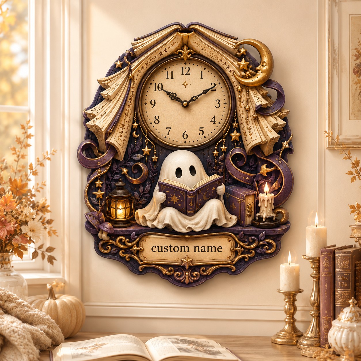 Personalized Ghost Reader Wall Clock with Custom Name — personalized with a custom name