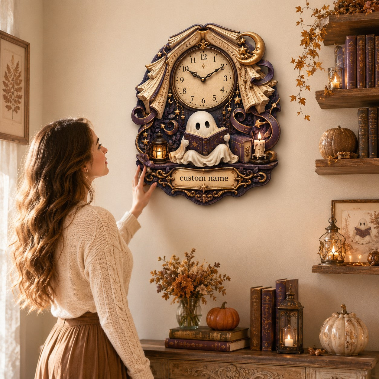 Personalized Ghost Reader Wall Clock with Custom Name — personalized with a custom name
