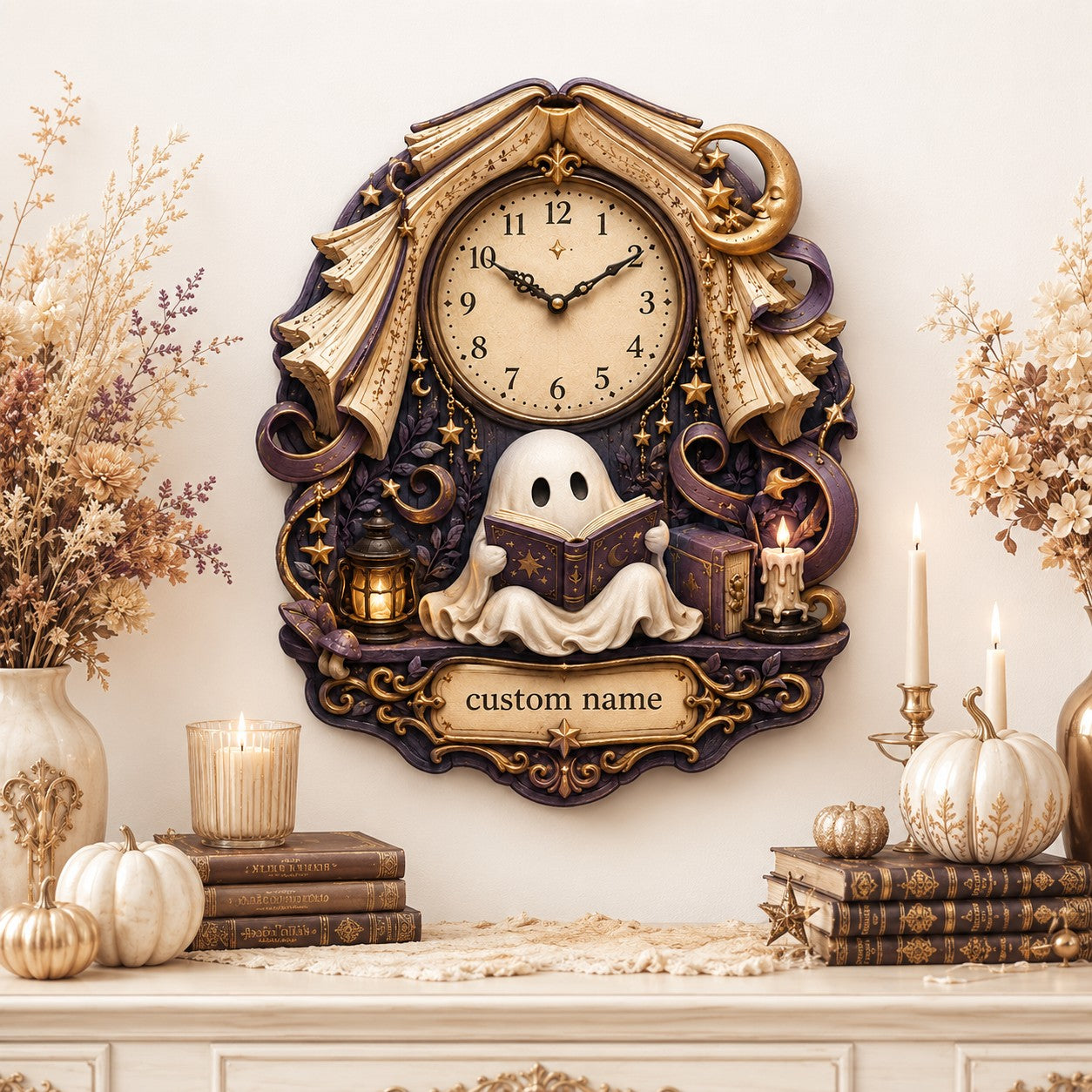 Personalized Ghost Reader Wall Clock with Custom Name — personalized with a custom name