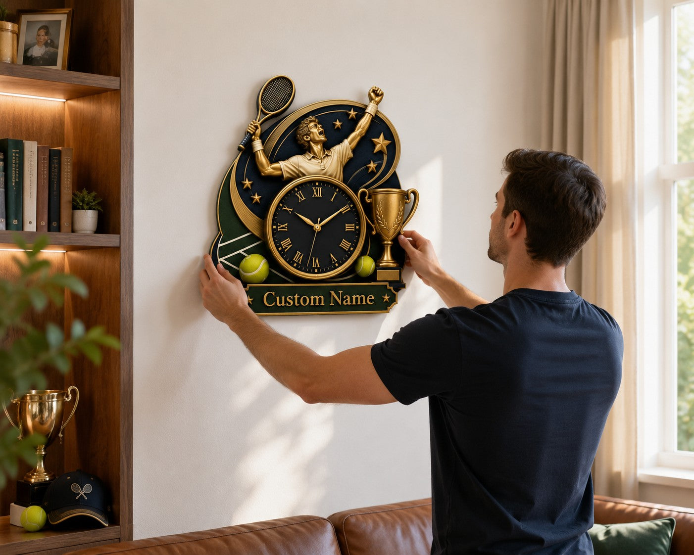 Personalized Tennis Victory Wall Clock with Custom Name — personalized with a custom name