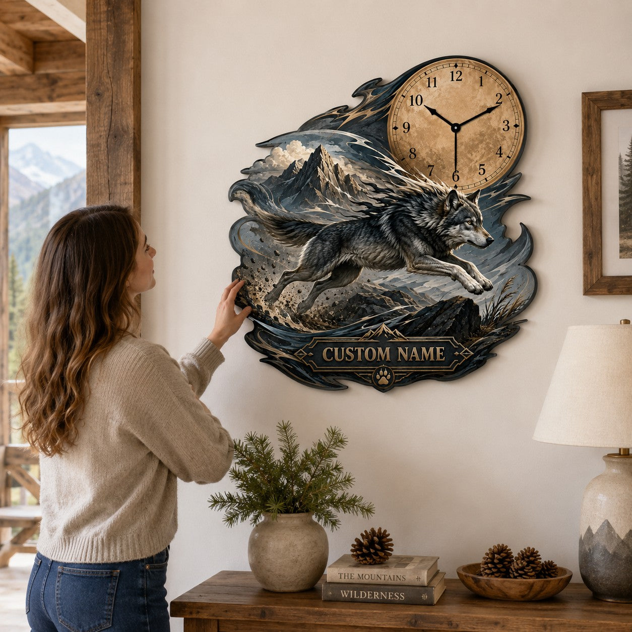Personalized Running Wolf Wall Clock with Custom Name — personalized with a custom name