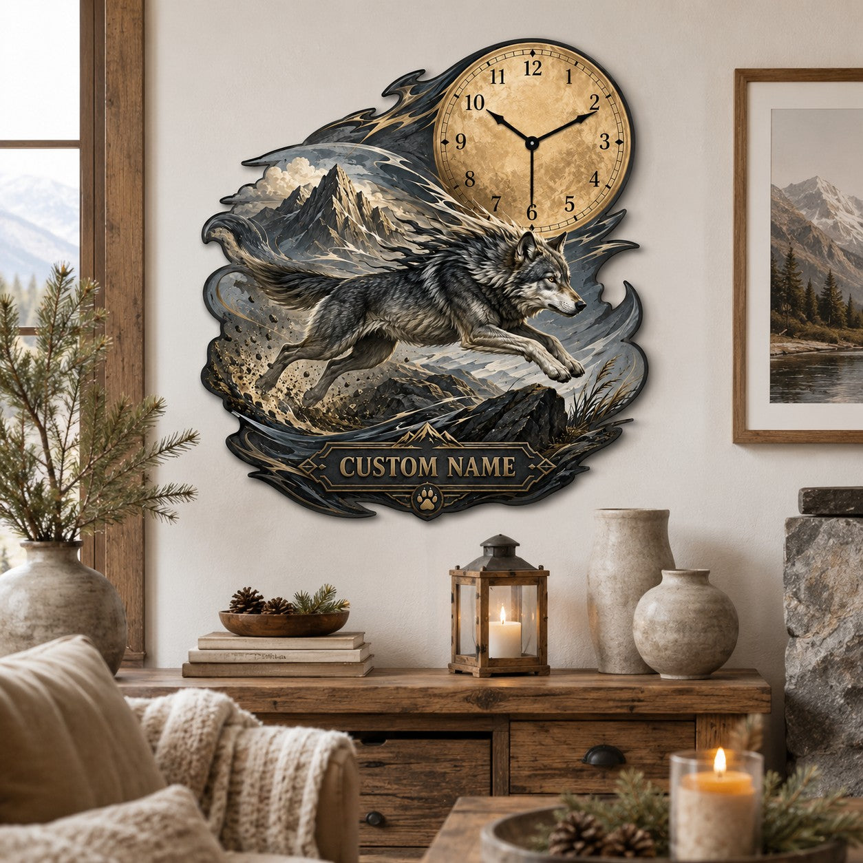 Personalized Running Wolf Wall Clock with Custom Name — personalized with a custom name