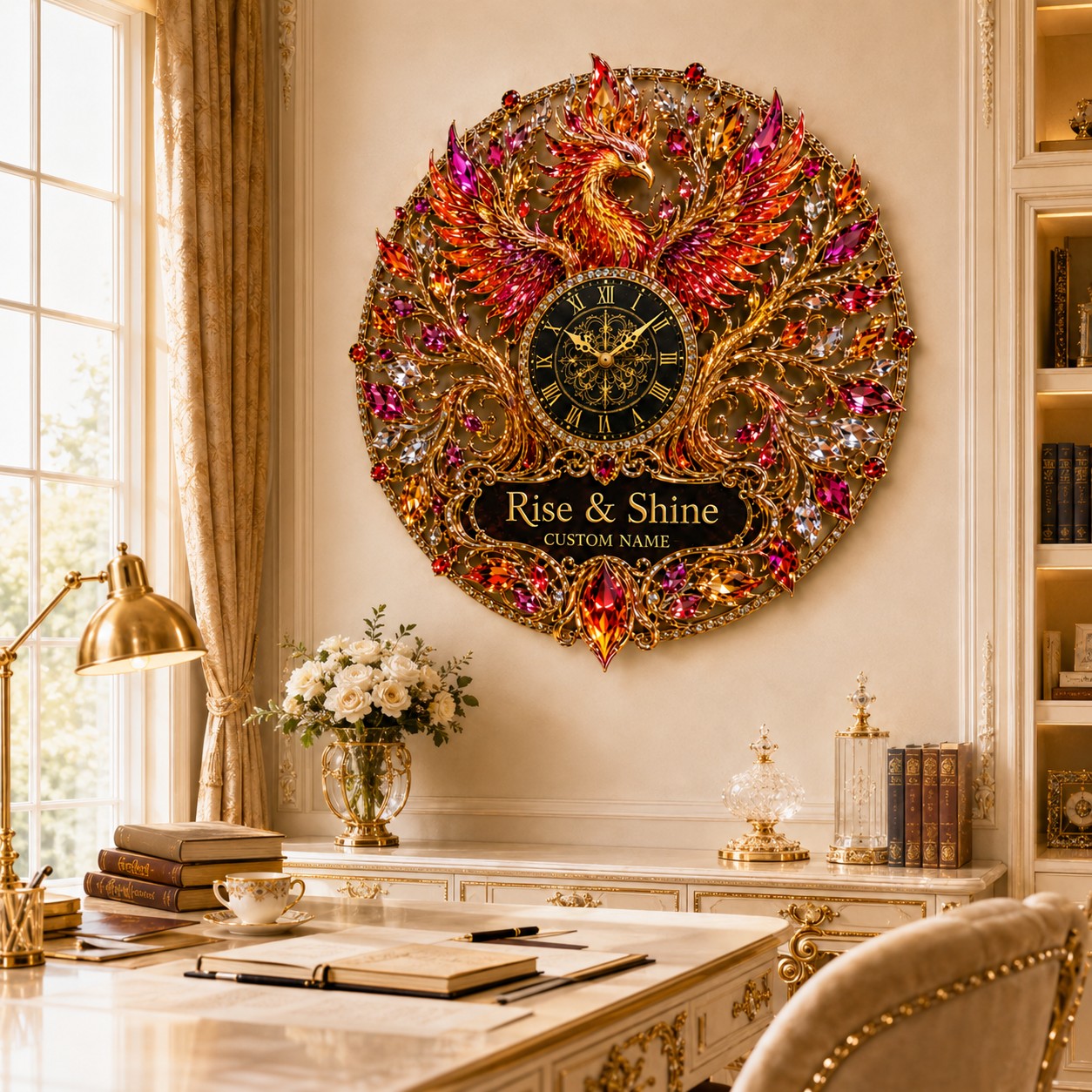Personalized Phoenix Wall Clock with Custom Name — personalized with a custom name