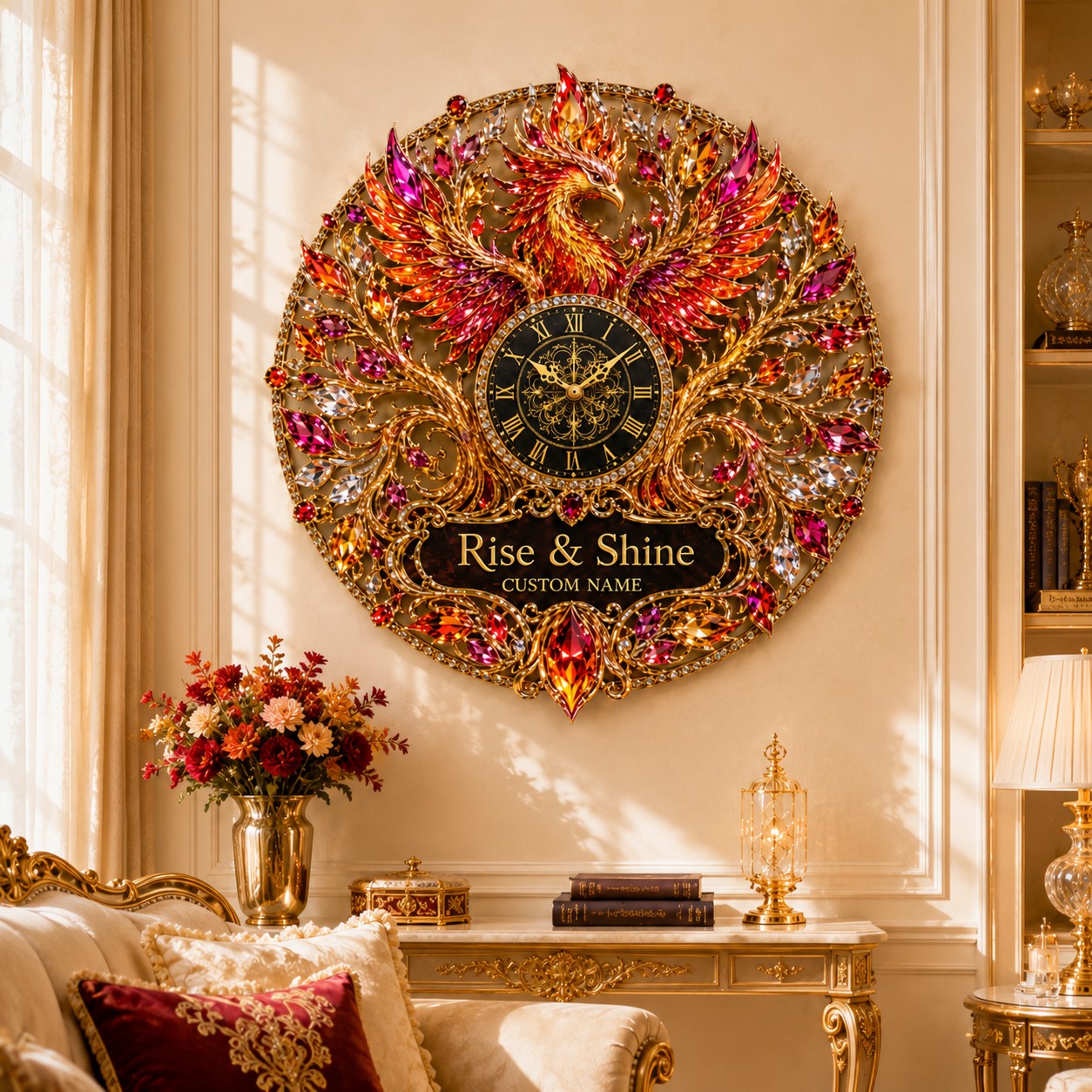 Personalized Phoenix Wall Clock with Custom Name — personalized with a custom name