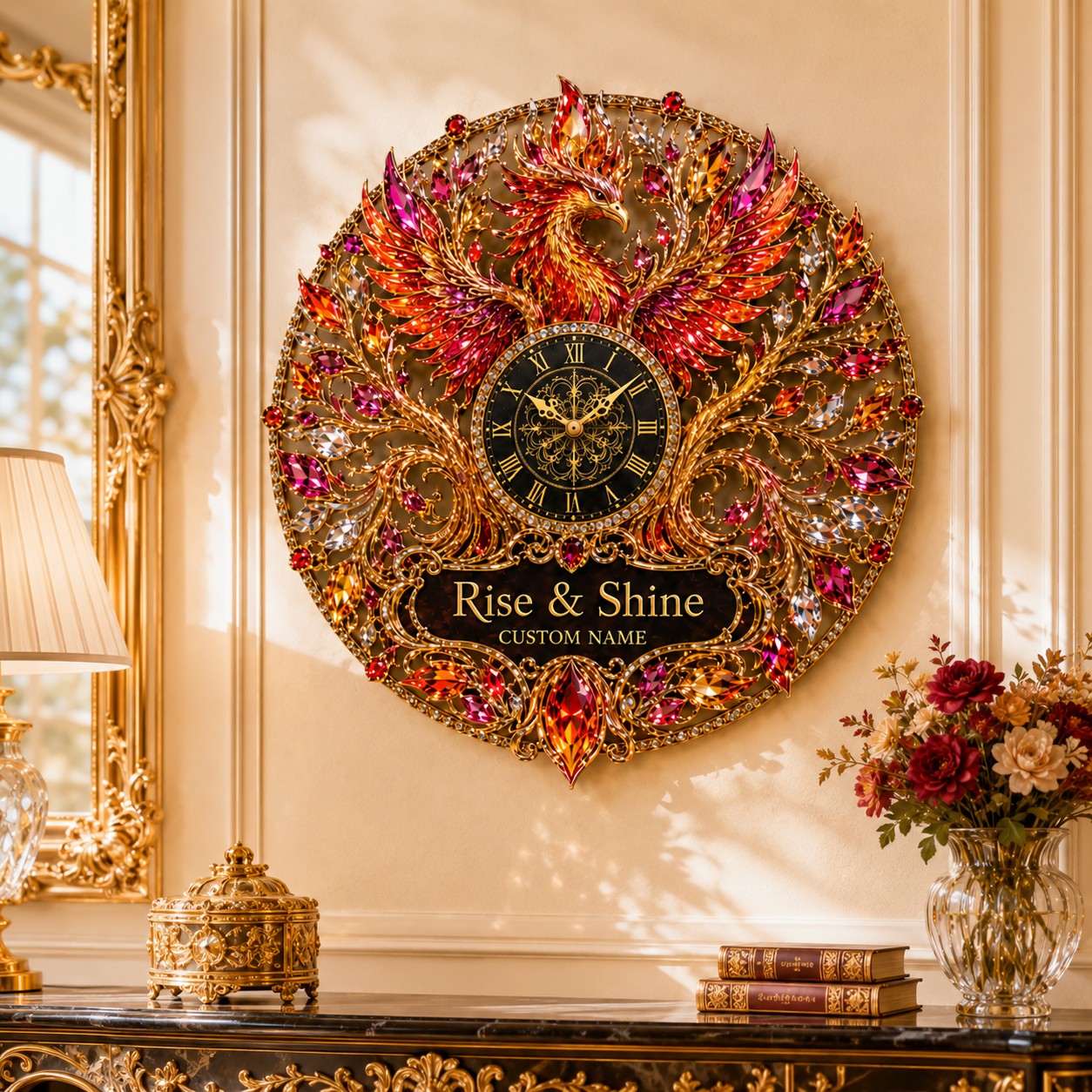 Personalized Phoenix Wall Clock with Custom Name — personalized with a custom name
