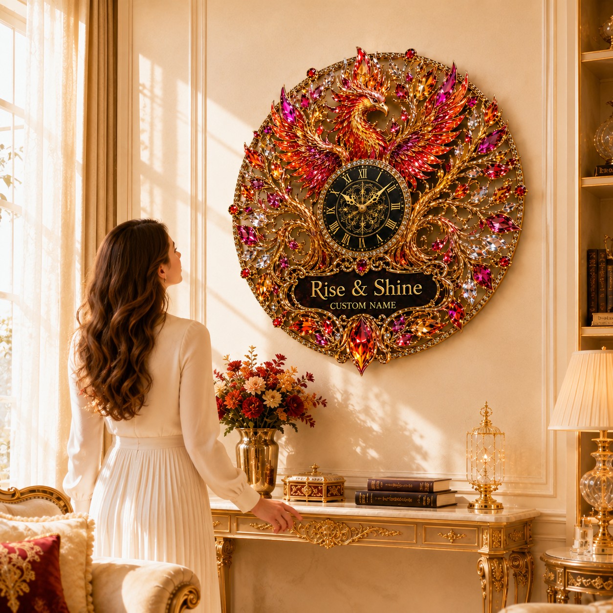 Personalized Phoenix Wall Clock with Custom Name — personalized with a custom name