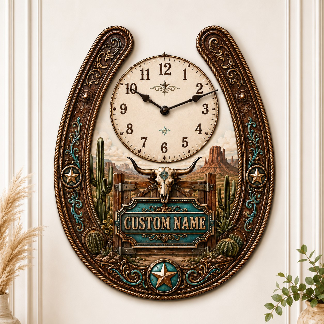 Personalized Western Ranch Homeowner Wall Clock with Custom Name — personalized with a custom name