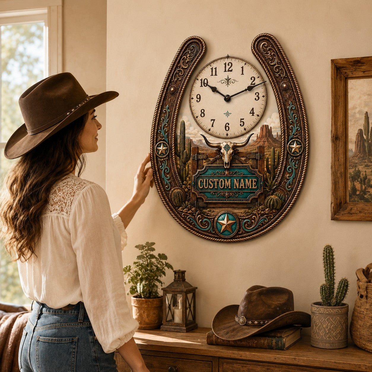 Personalized Western Ranch Homeowner Wall Clock with Custom Name — personalized with a custom name
