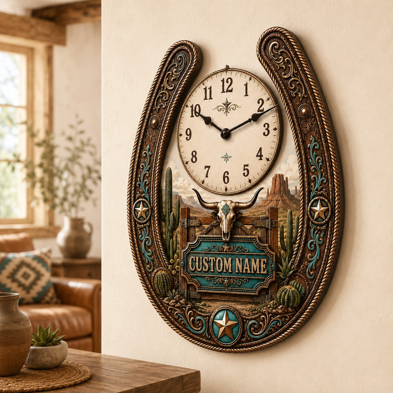 Personalized Western Ranch Homeowner Wall Clock with Custom Name — personalized with a custom name