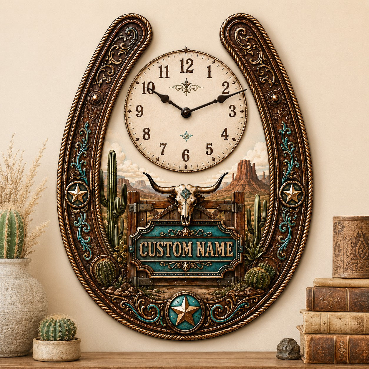 Personalized Western Ranch Homeowner Wall Clock with Custom Name — personalized with a custom name