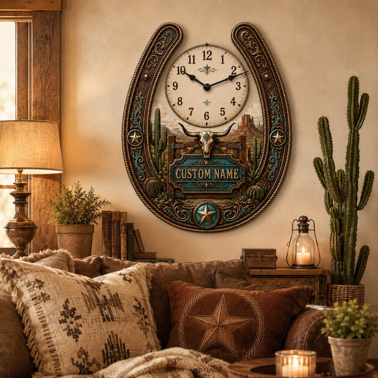 Personalized Western Ranch Homeowner Wall Clock with Custom Name — personalized with a custom name