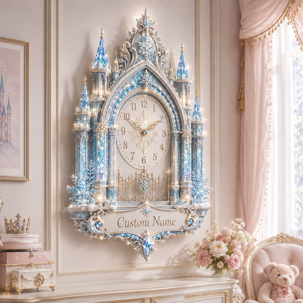 Personalized Princess Nursery Wall Clock, Custom Name Gift for Nurses — personalized with a custom name