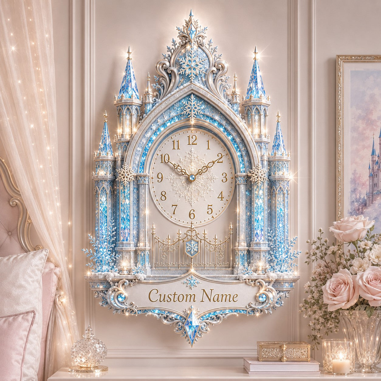 Personalized Princess Nursery Wall Clock, Custom Name Gift for Nurses — personalized with a custom name