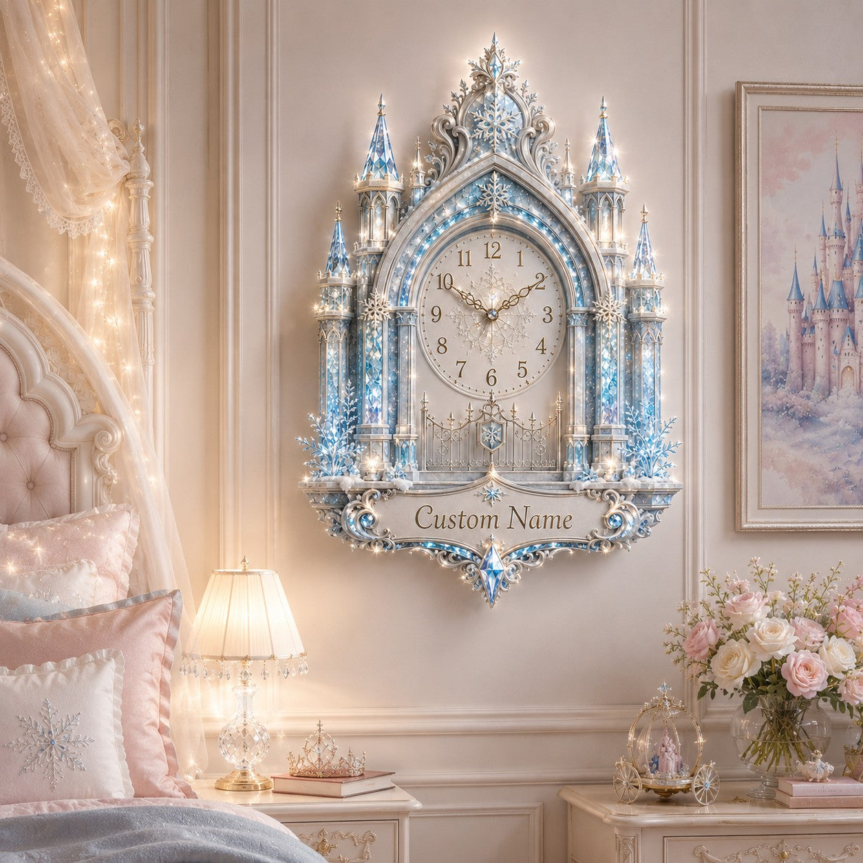 Personalized Princess Nursery Wall Clock, Custom Name Gift for Nurses — personalized with a custom name