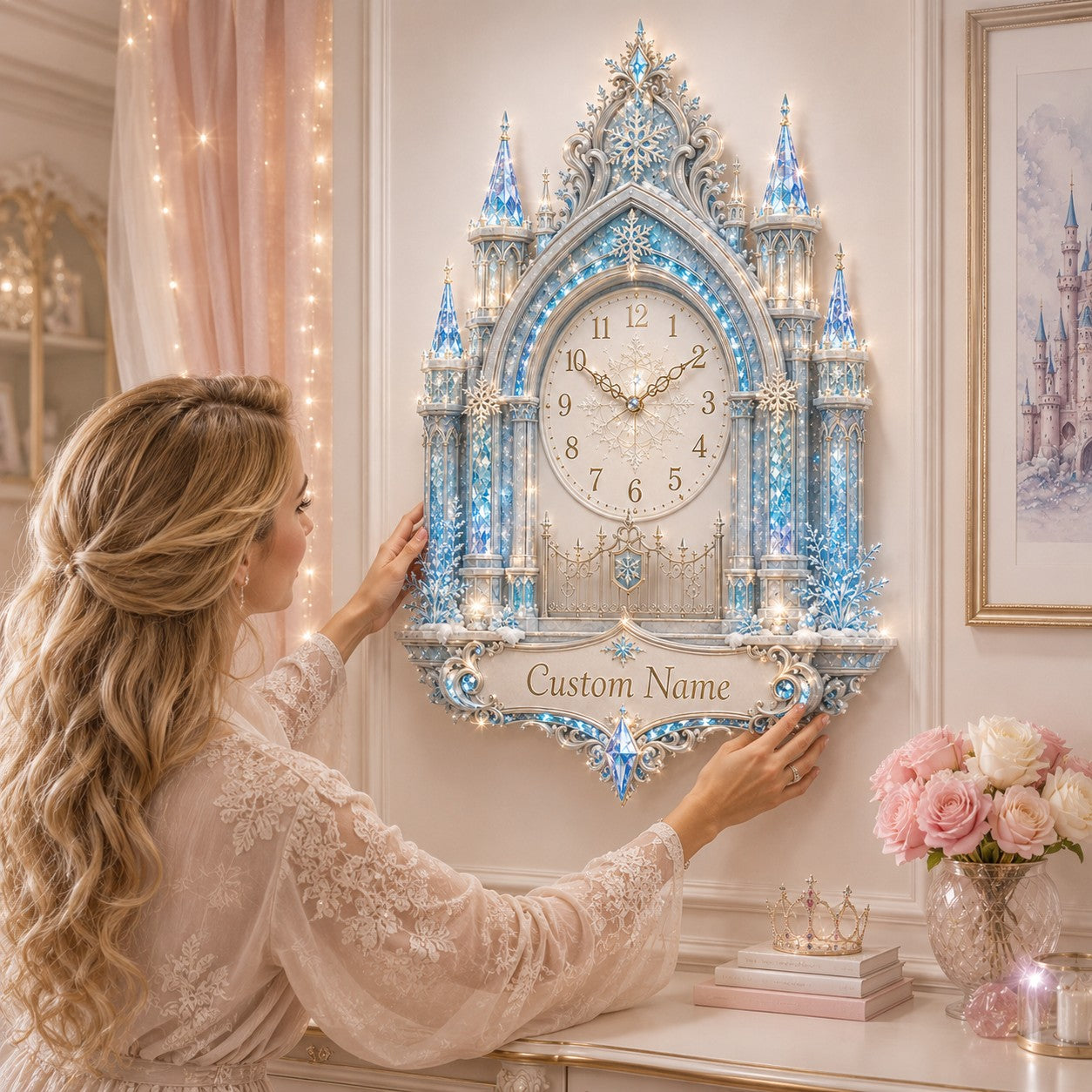Personalized Princess Nursery Wall Clock, Custom Name Gift for Nurses — personalized with a custom name