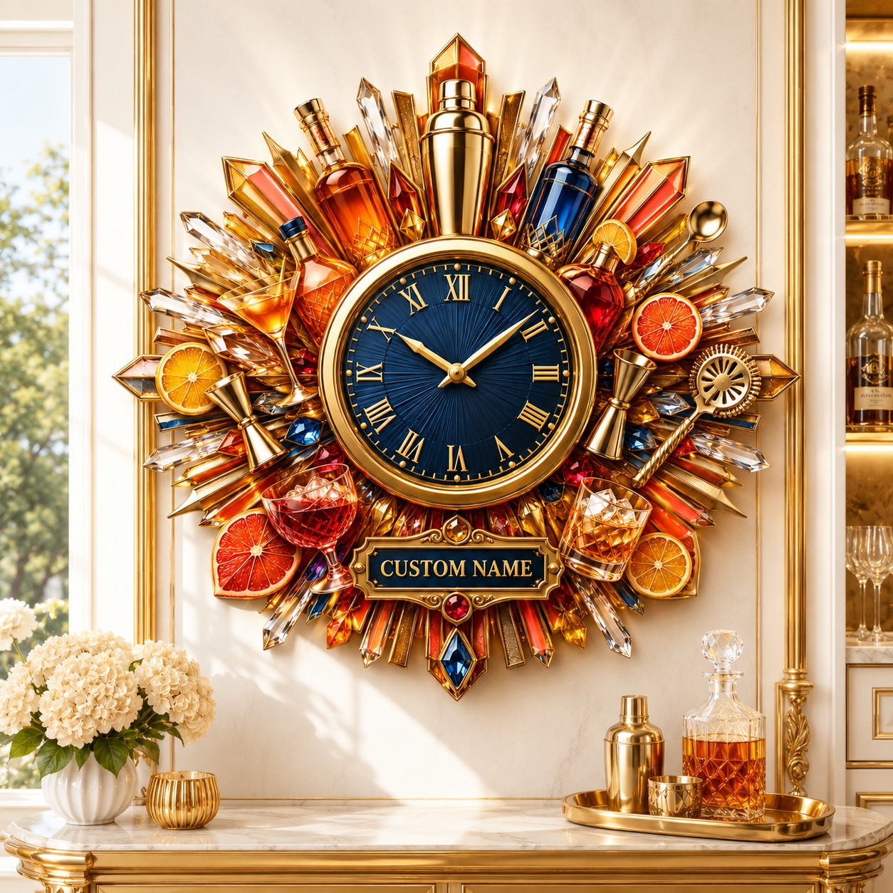 Personalized Cocktail Bar Wall Clock with Custom Name — personalized with a custom name
