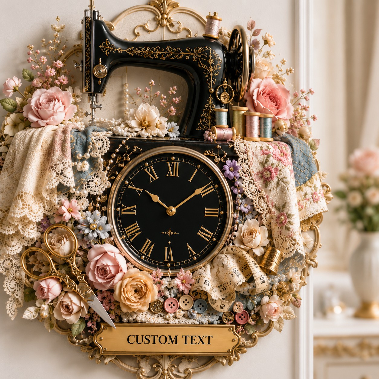 Personalized Sewing Wall Clock with Custom Name — personalized with a custom name