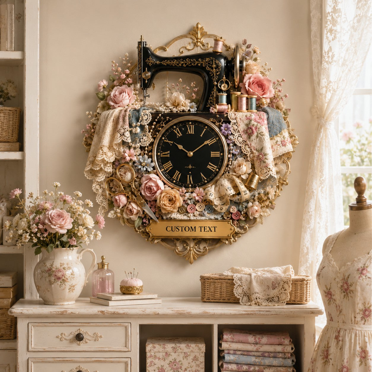 Personalized Sewing Wall Clock with Custom Name — personalized with a custom name
