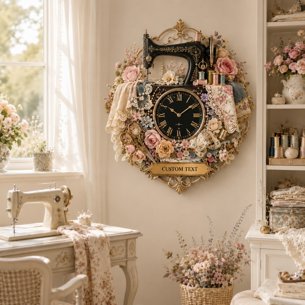 Personalized Sewing Wall Clock with Custom Name — personalized with a custom name